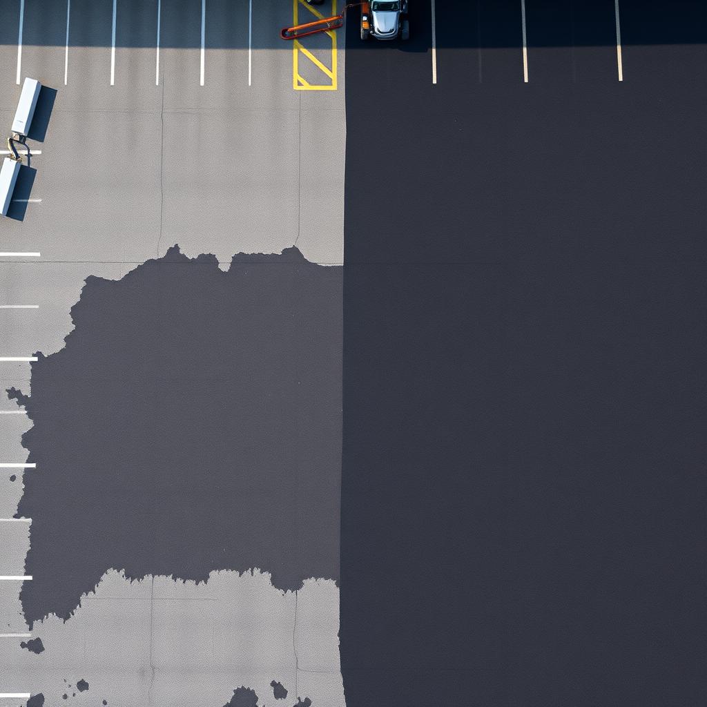 Sealcoating contractor applying asphalt sealer to commercial parking lot — national coverage